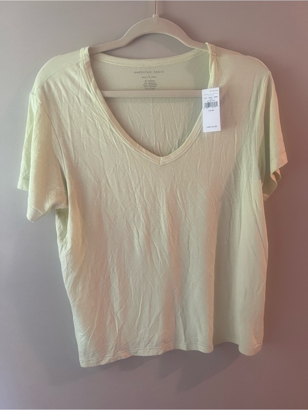 American Eagle Outfitters Pale Green V-Neck Short Sleeve Tee